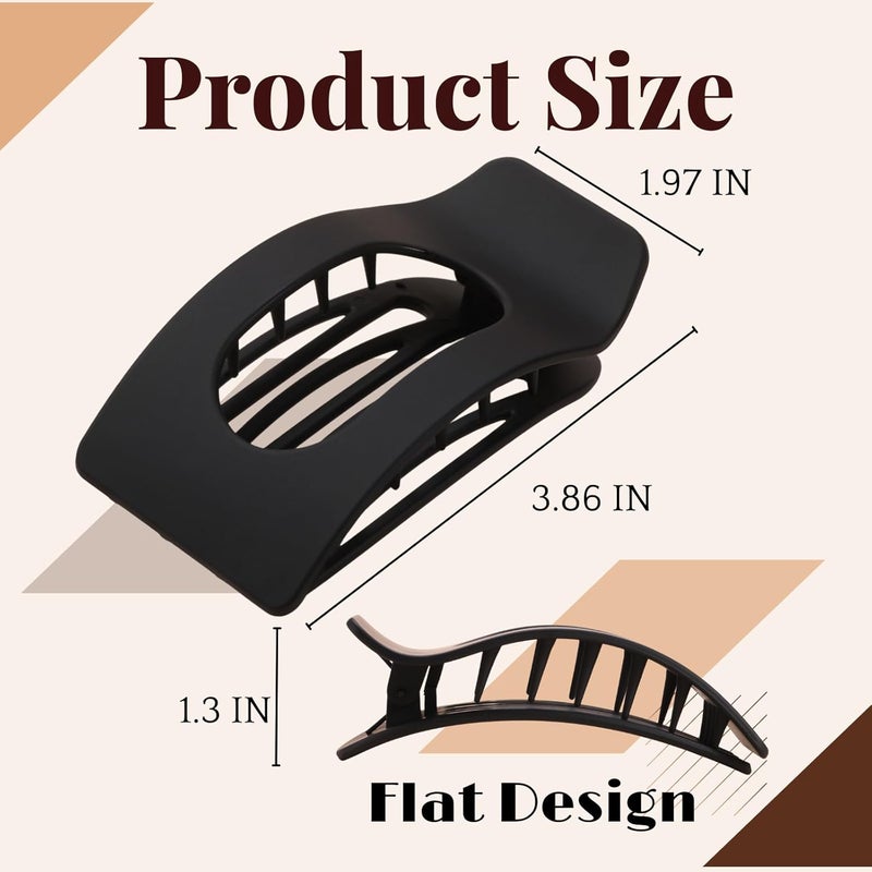 Drealoe 8 Pack Black Flat Hair Clips for Women – Large Matte No-Slip Rectangle Claw Clips for Thick & Thin Hair, Strong Hold Square Hair Accessories for Work & Daily Styling - Image 2